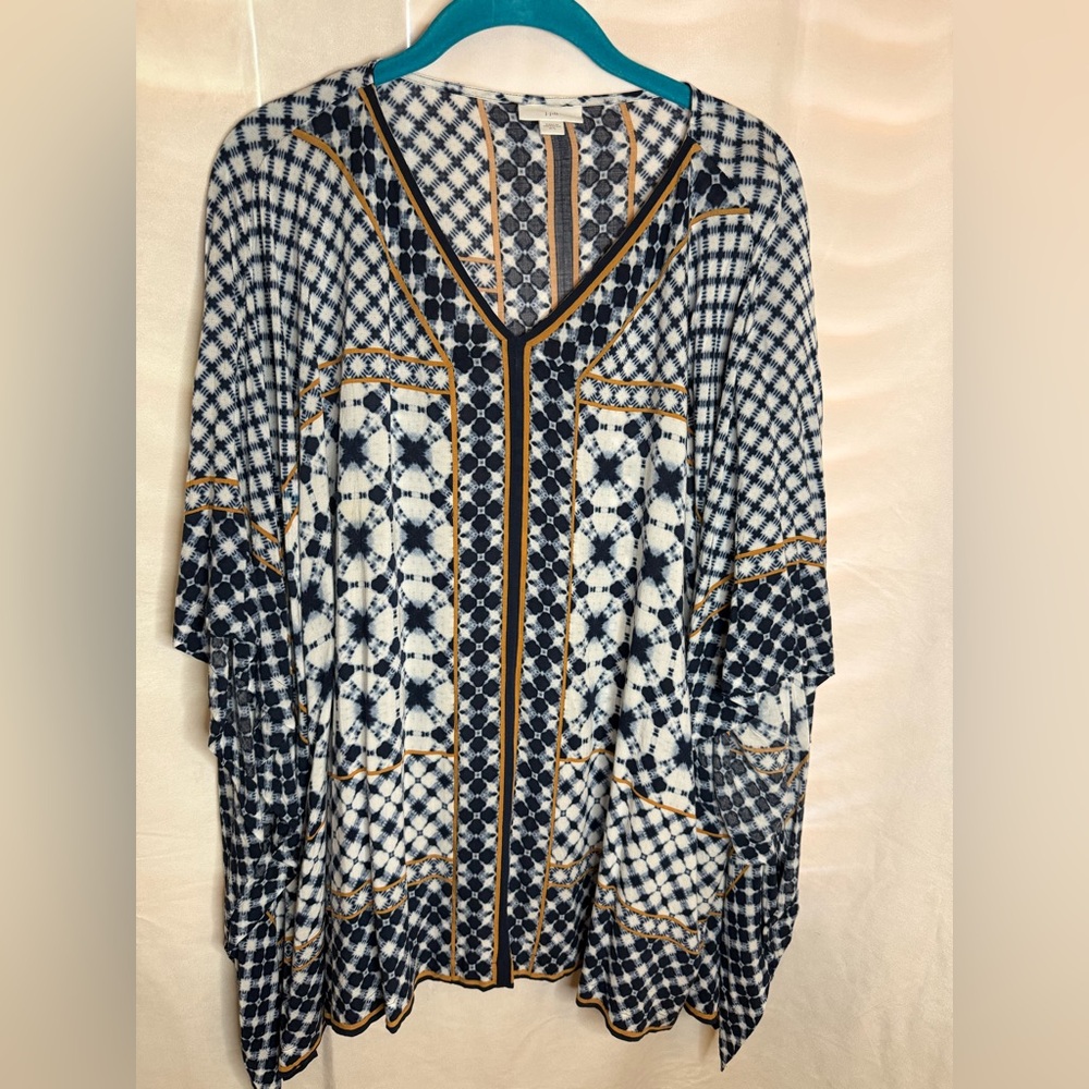 J. Jill Blue, white and Tan Patterned Top size M/L